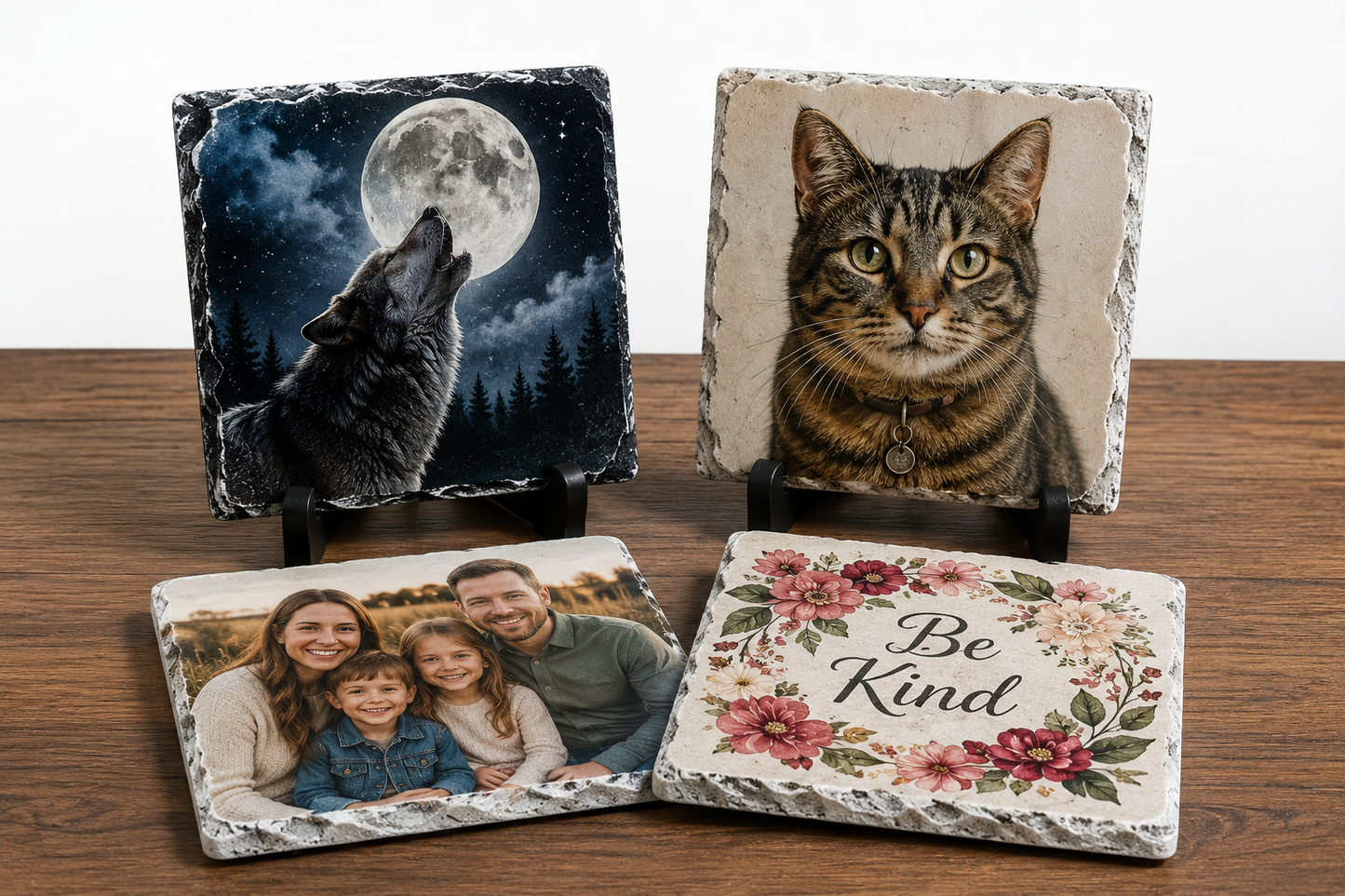 Custom Stone Coasters — UV Printed, Set of 4 | Personalized with Your Photo or Design