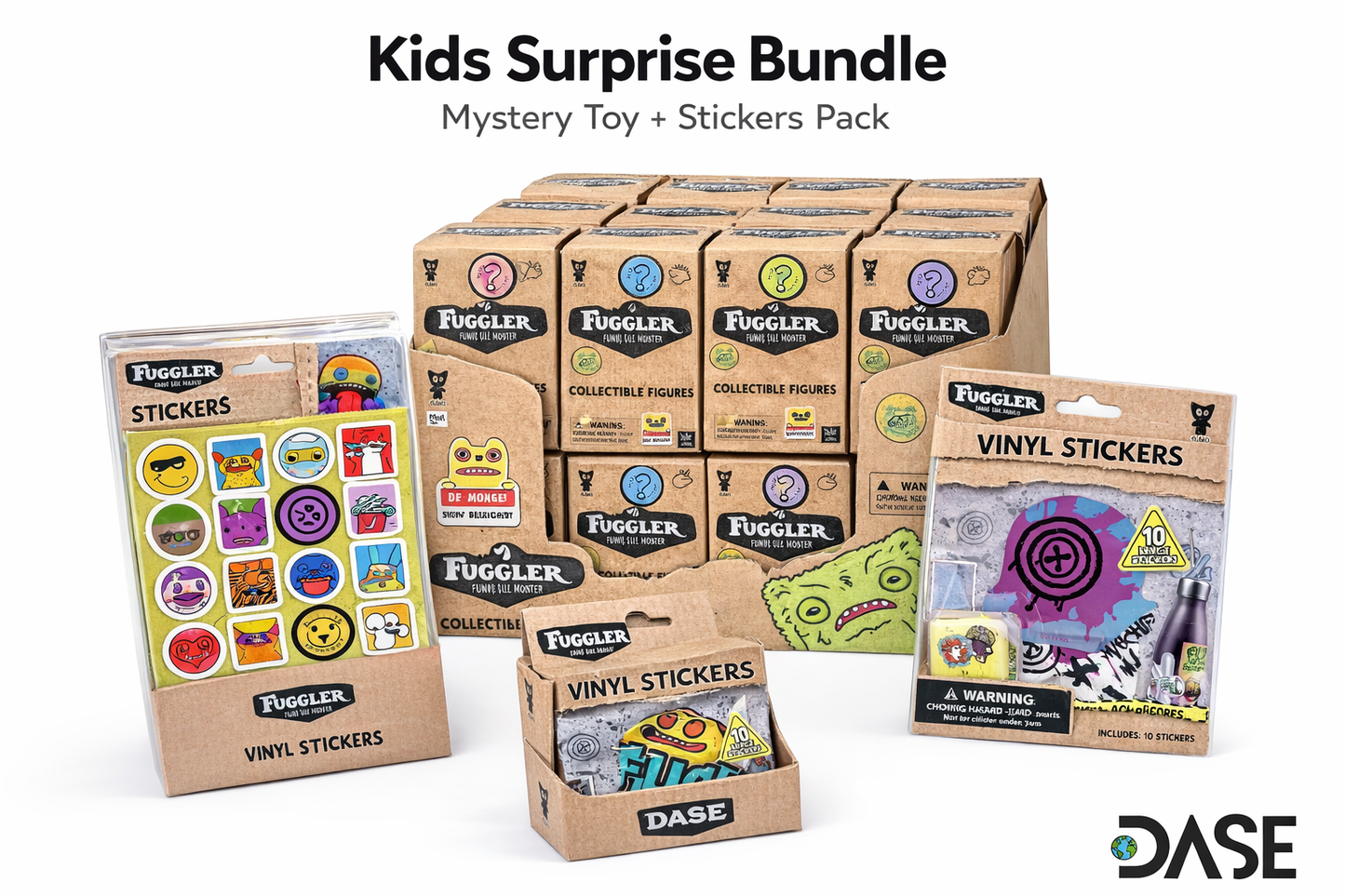 Fuggler Surprise Bundle – Mystery Toy + 24 Stickers + Big Sticker | Fun Kids Gift Pack
