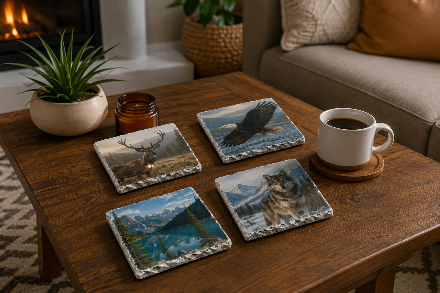 Custom Stone Coasters — UV Printed, Set of 4 | Personalized with Your Photo or Design