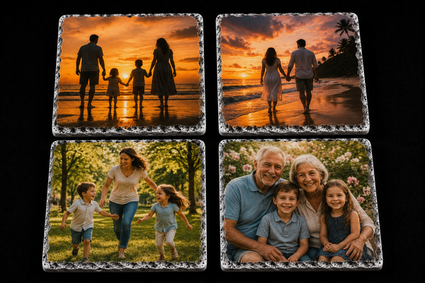 Custom Stone Coasters — UV Printed, Set of 4 | Personalized with Your Photo or Design