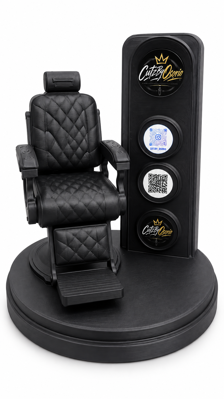 DASE Barber Chair Trophy Display in Black - CutzByOsorio example