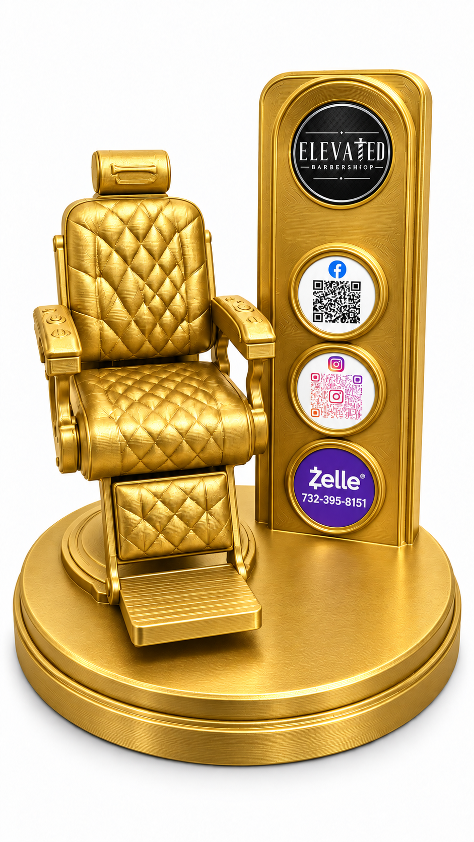 DASE Barber Chair Trophy Display in Gold - Elevated Barbershop example